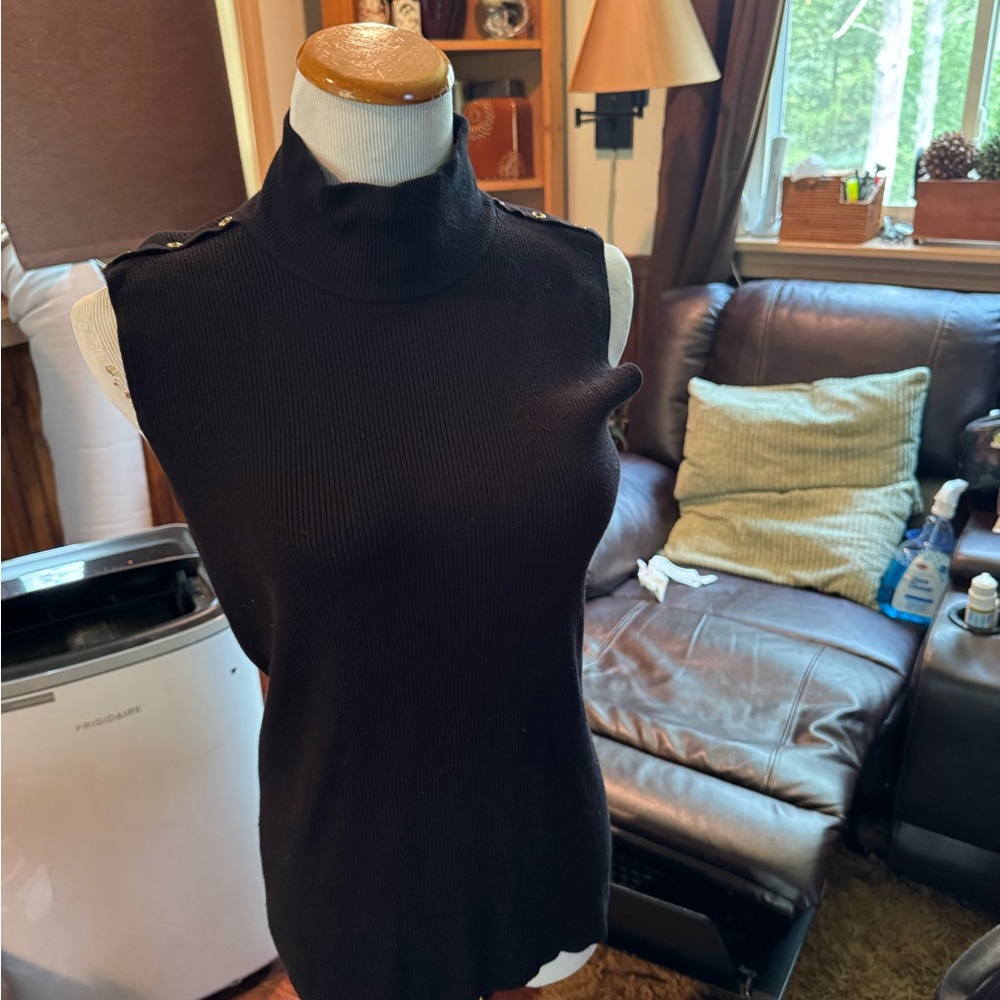 Calvin Klein Black Sleeveless Turtleneck Blouse